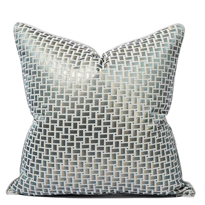The Silver Lattice Cushion – Luxury Sage & Metallic Gold Geometric Pillow