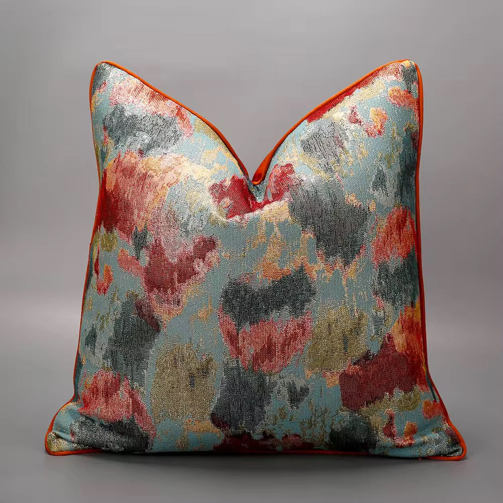 Textured Metallic Jacquard Accent Cushion with Velvet Backing & Vibrant Piping