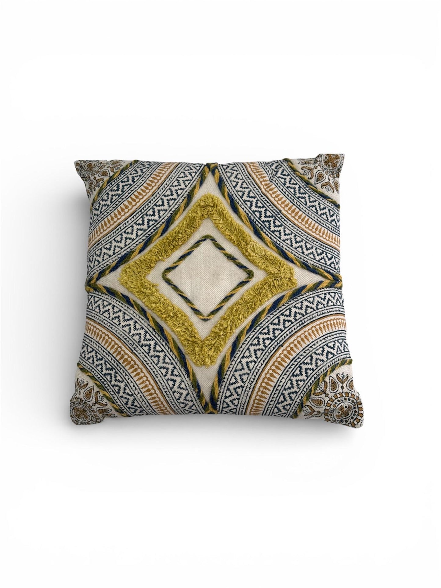 Mustard Yellow and Navy Geometric Hand Blockprint Cotton Cushion cover