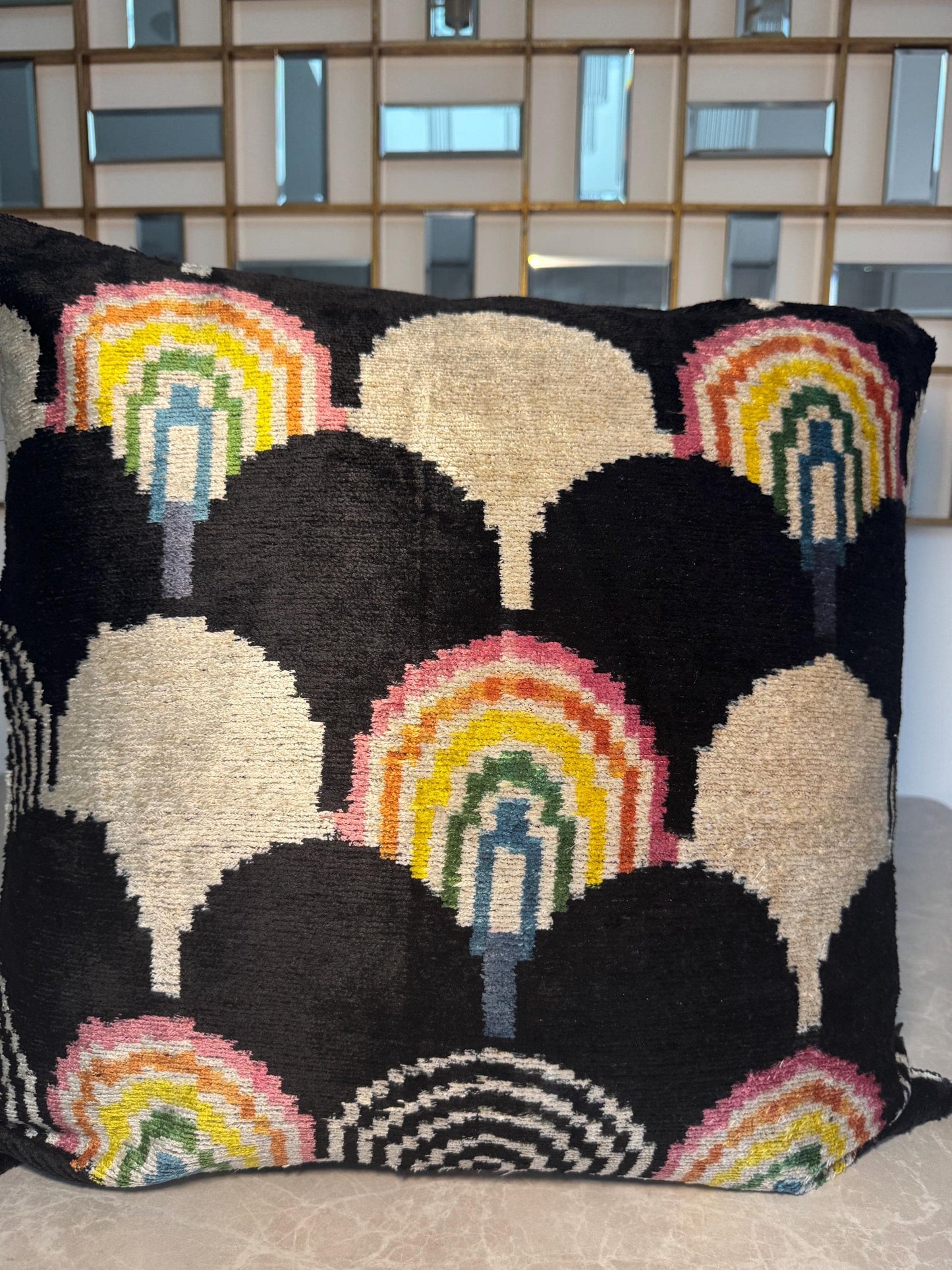 Luxury Ikat Silk Velvet Cushion covers only , Handwoven Silk , Linen back ,Limited Edition Home decor