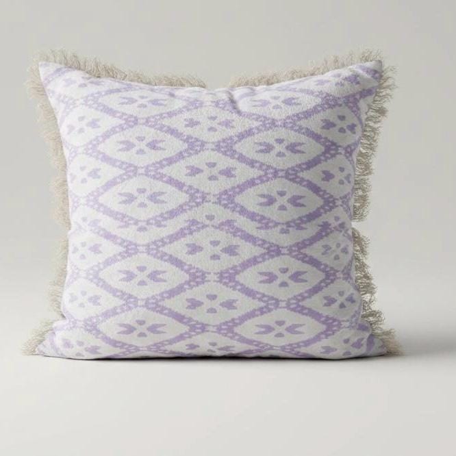 Set of 2 - Indian Floral Block Print Cotton Pillow Covers with Fringe