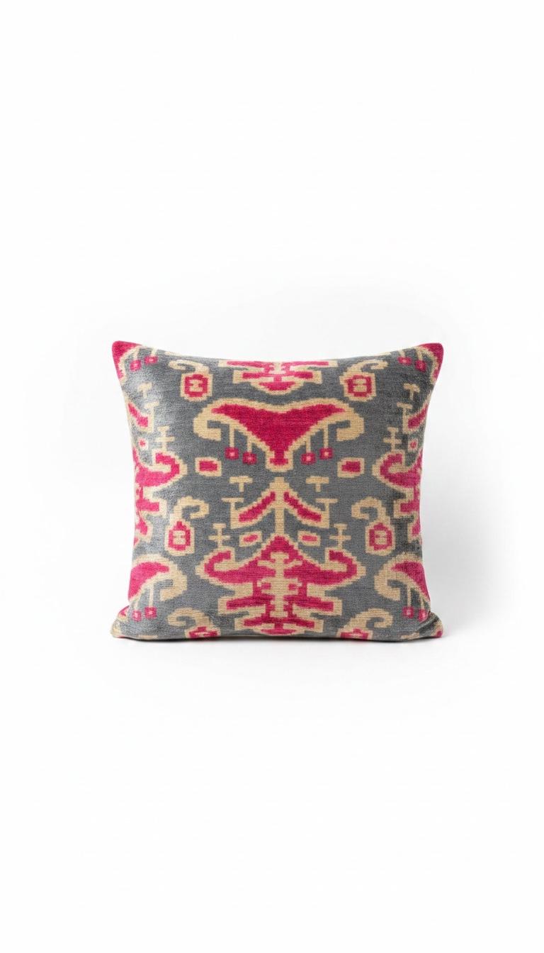 Luxury Silk Velvet Ikat Cushion cover only , Handwoven silk , Linen back ,Limited Edition Home Decor only.