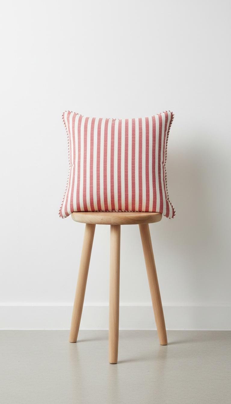 Set of 2 -Hand Loomed Cotton Pillow Cover – Red Cream Stripe, Reversible Fringe Cushion