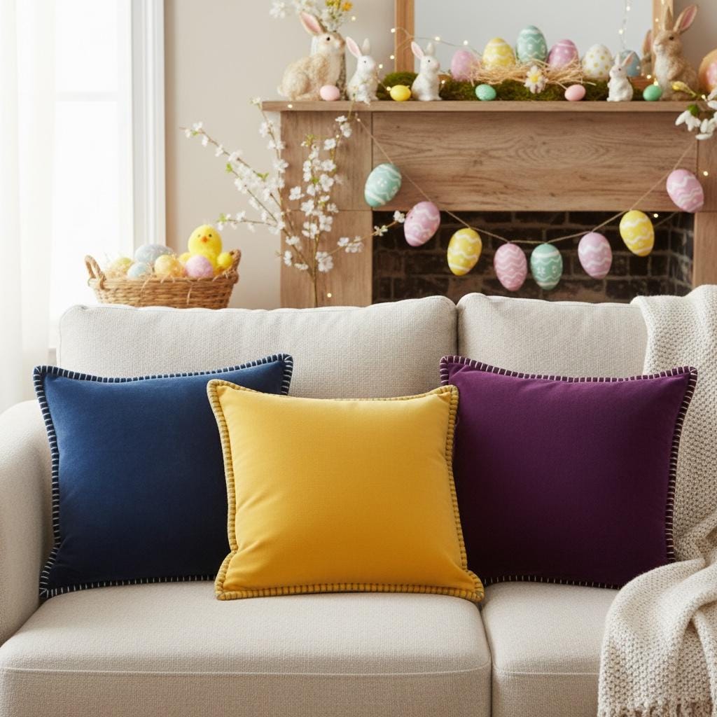 Velvet Embroidered Border Cushion Cover