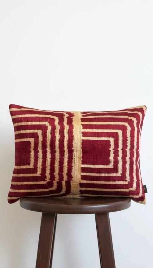 Luxury Silk Velvet Ikat Cushion Cover only , Handwoven Silk ,Linen Back ,Limited edition decor