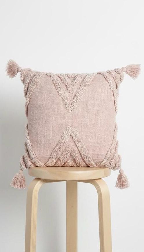 Pastel pink tufted boho cushion cover -45x45cm ,Textured cotton throw pillow case with tassels