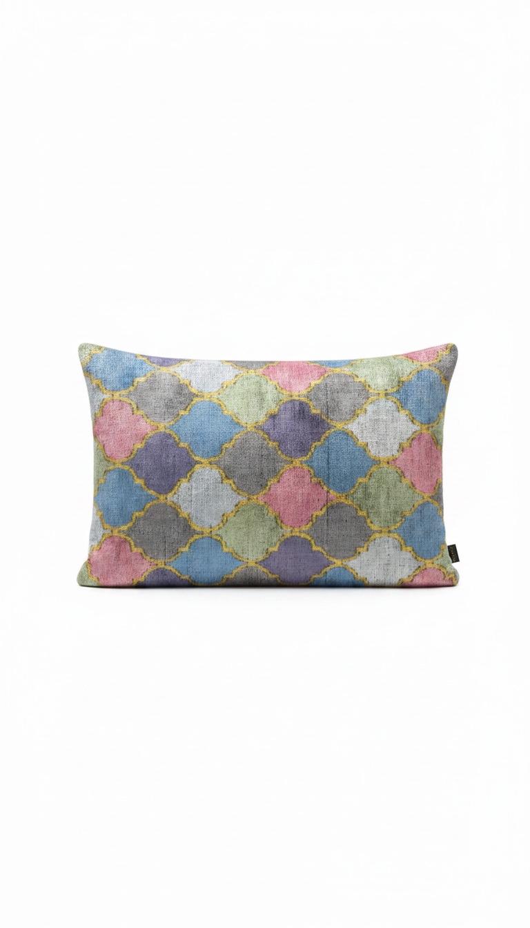 Luxury Ikat Silk Velvet Reversible Cushion Cover only -Handwoven Silk ,ikat Linen Back ,Limited Edition Home Decor.