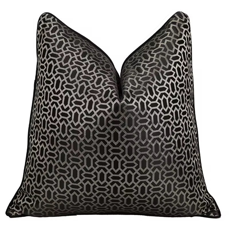 The Onyx Lattice Cushion – Luxury Charcoal Metallic Geometric Pillow
