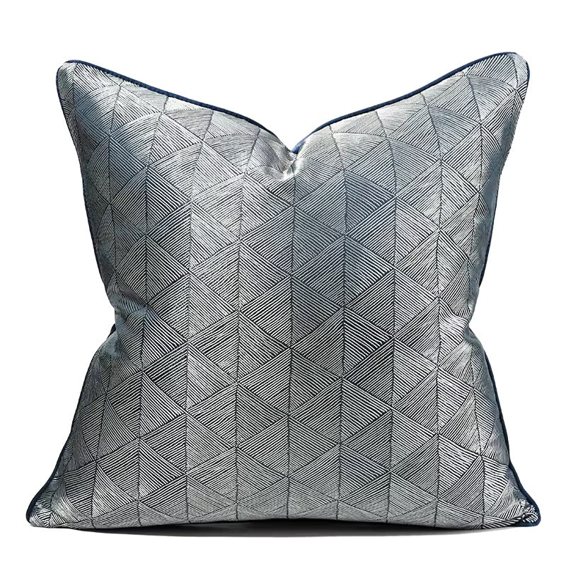 Metallic Silver & Navy Woven Jacquard Accent Cushion