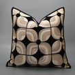 Retro Mid-Century Modern Throw Pillow – Textured Woven Ogee Accent Cushion with Black Piping & Velvet Reverse