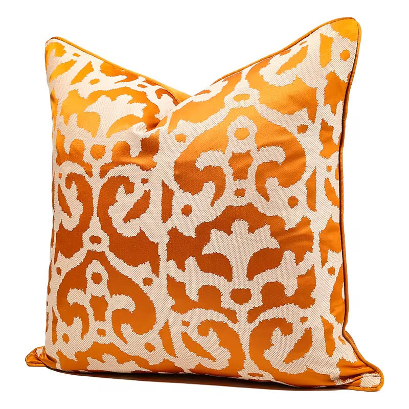 Saffron Sunburst Woven Throw Pillow – Vibrant Textured Abstract Damask Cushion