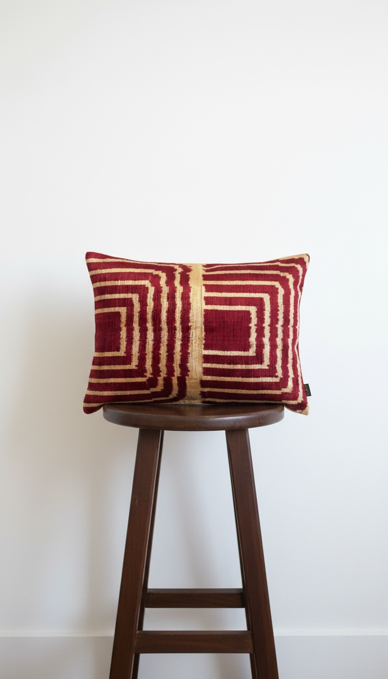 The Crimson Labyrinth Ikat Velvet Silk cushion cover