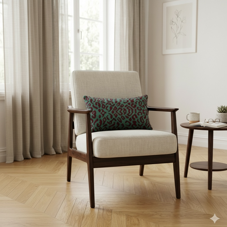 The Emerald & Garnet Ikat Lumbar Cushion cover .