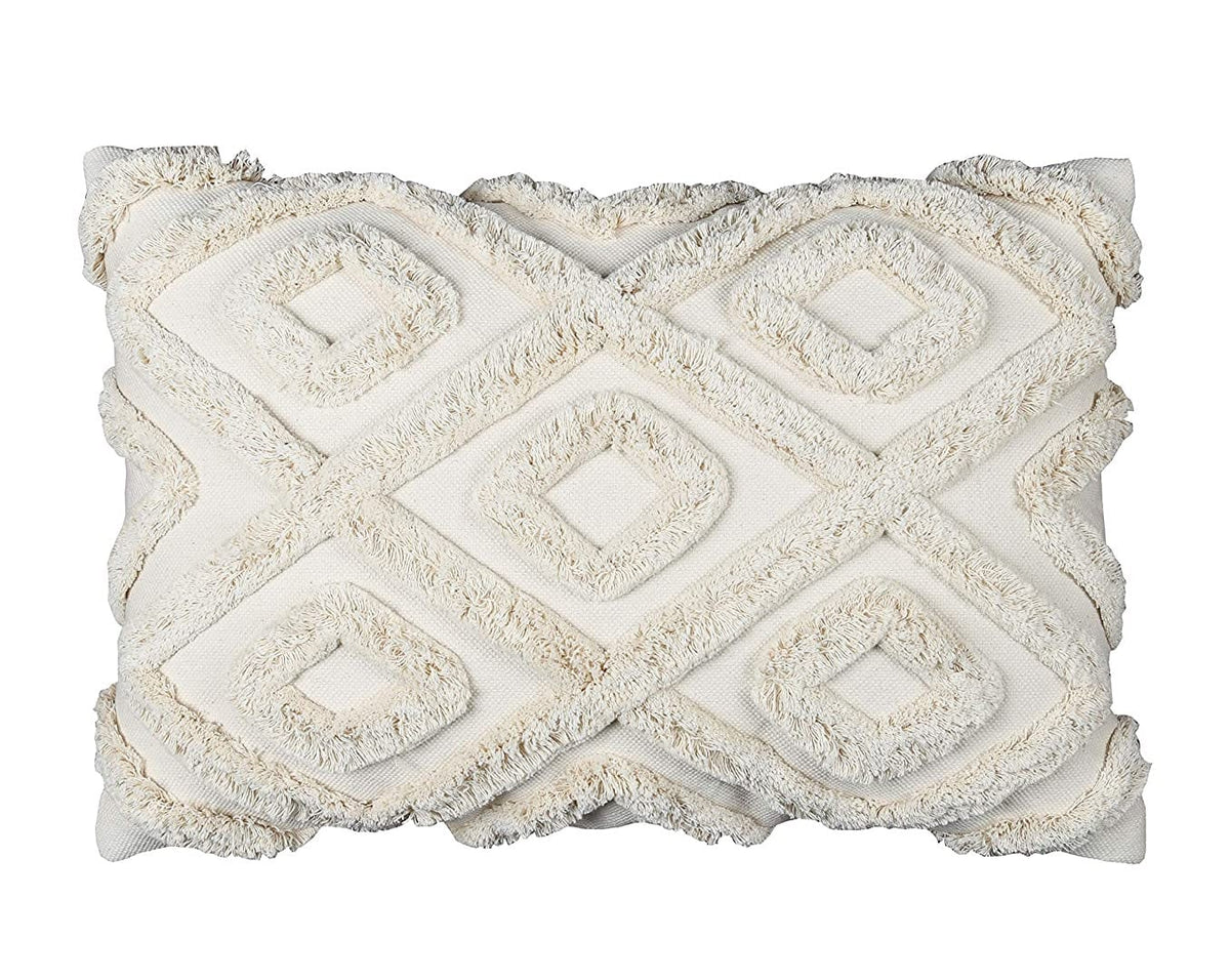 Cream Tufted Diamond Cushion Cover, Beige Boho Textured Pillow, Cotton Canvas Home Decor