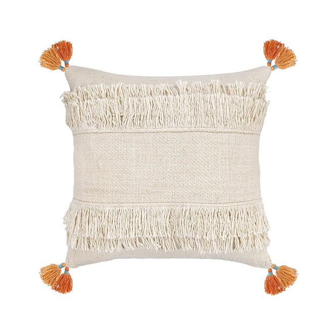 Boho Shaggy Cotton Cushion Cover, Textured Tassels, Natural Beige Home Decor