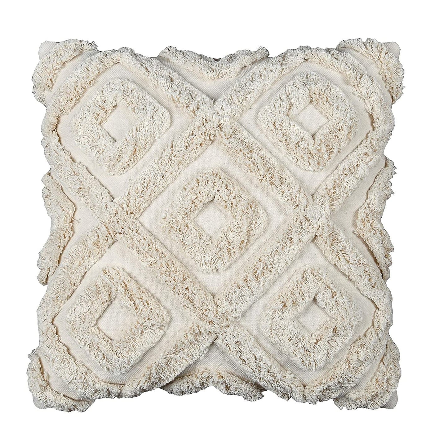 Cream Tufted Diamond Pillow Cover, Textured Boho Cotton Cushion Case 50x50cm