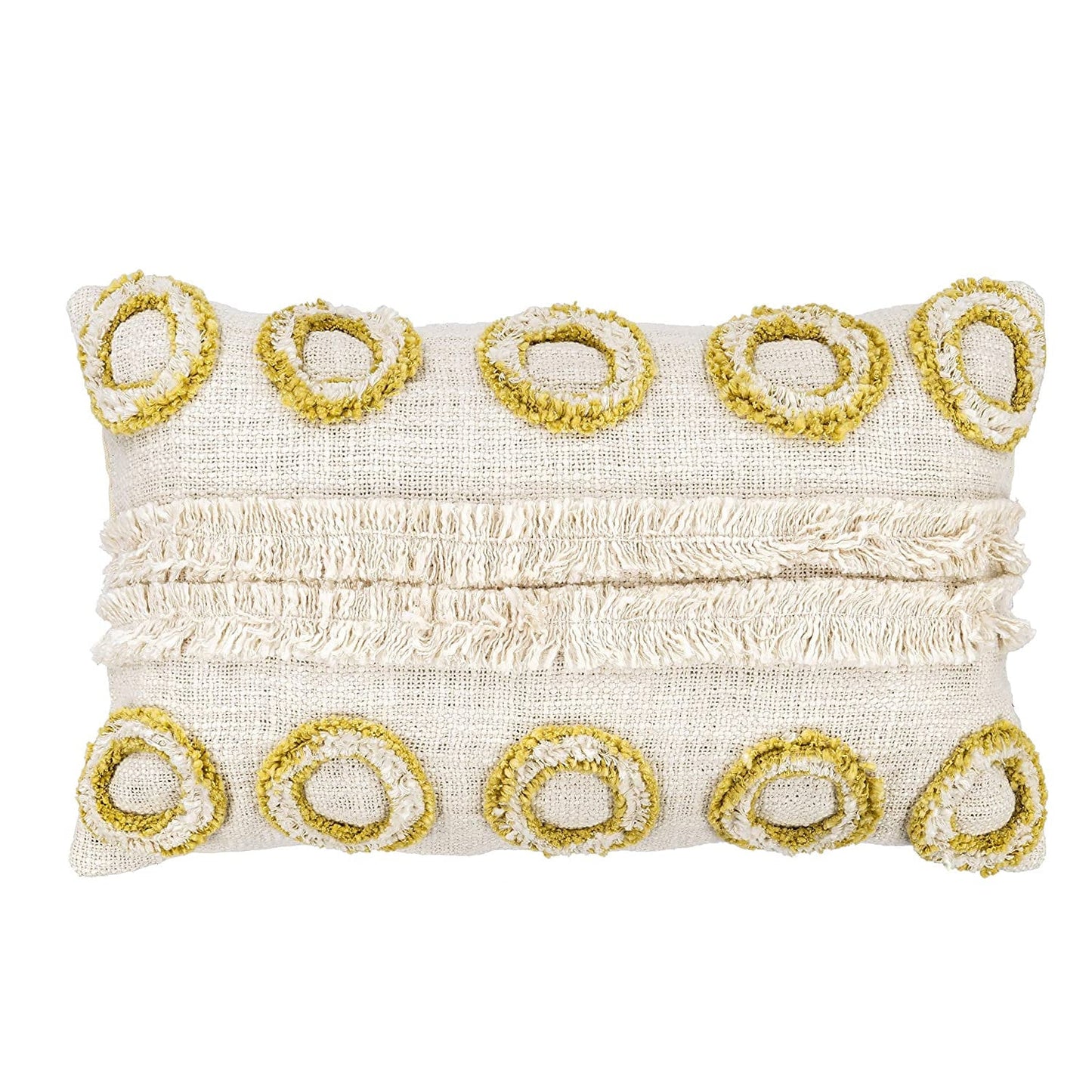 Yellow Ochre Boho tufted lumbar pillow cover-Cream Woven embroidered cushion 30x50cm-Mustard Geometric Textured pillow