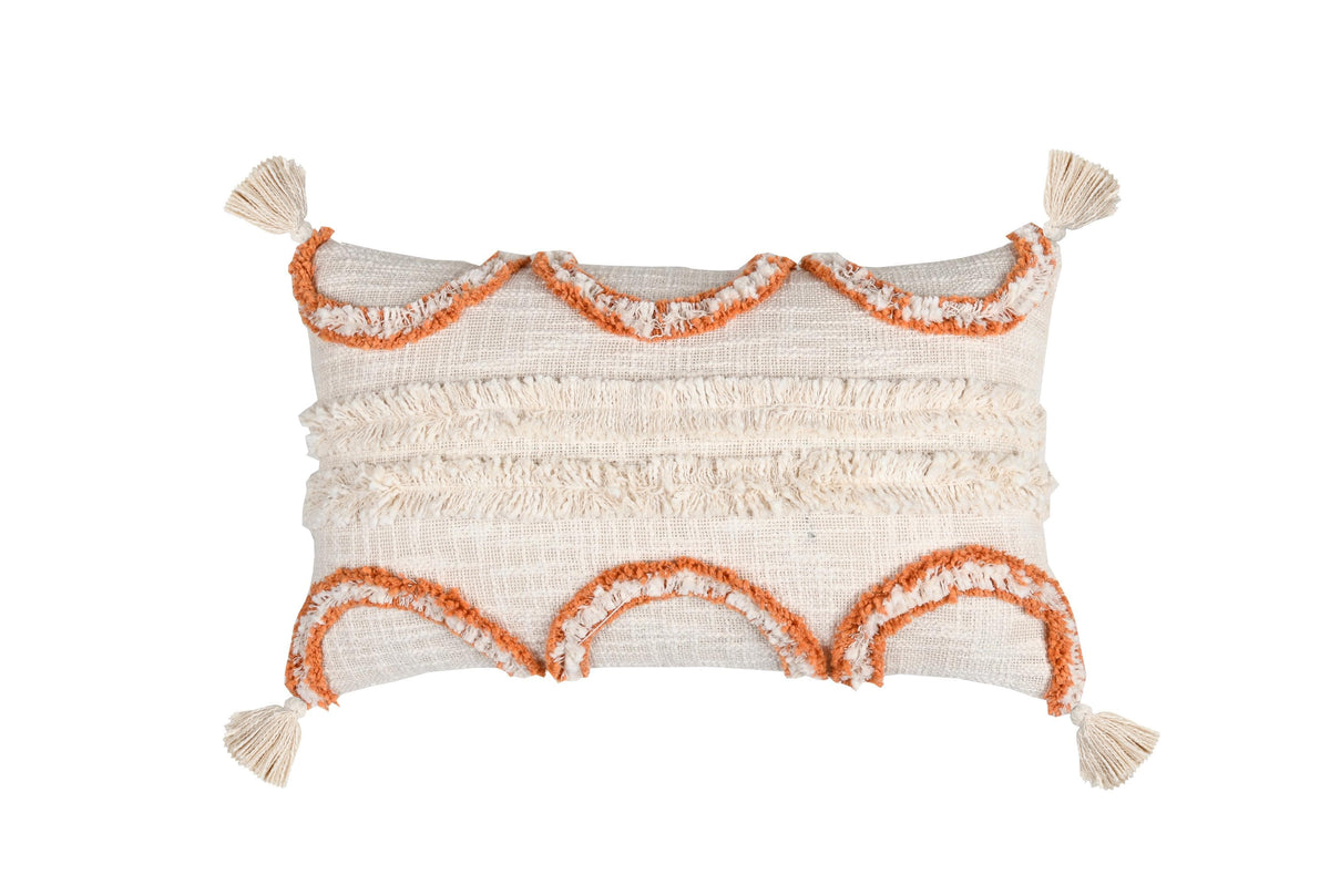 Terracotta Tufted Cotton Slub Lumbar Pillow with Tassels .