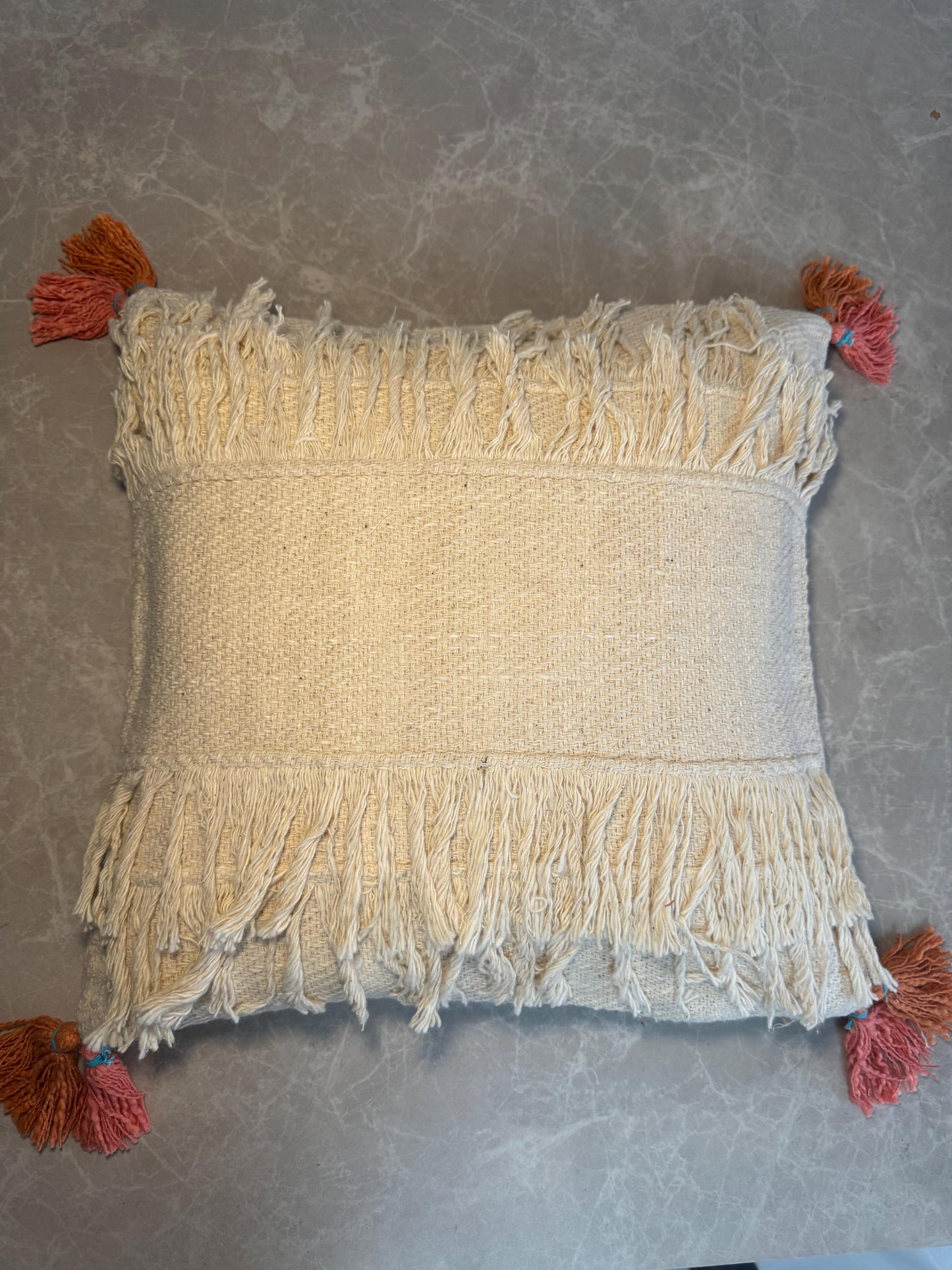 Boho Shaggy Cotton Cushion Cover, Textured Tassels, Natural Beige Home Decor