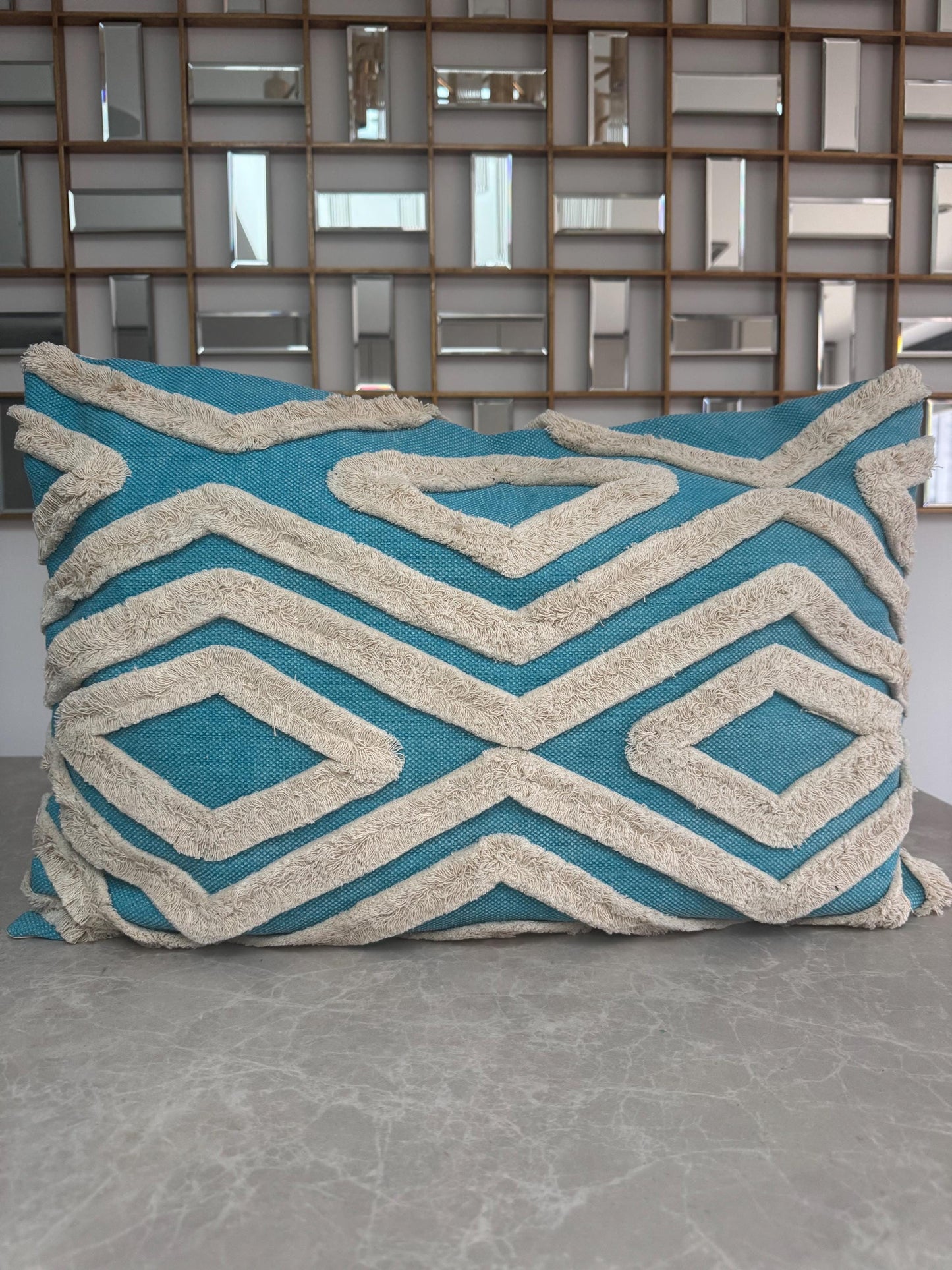 Blue Boho Woven Cushion Cover UK, Abstract Art Throw Pillows Covers For Living Room, Sofa, Bedroom or Office Home Decor