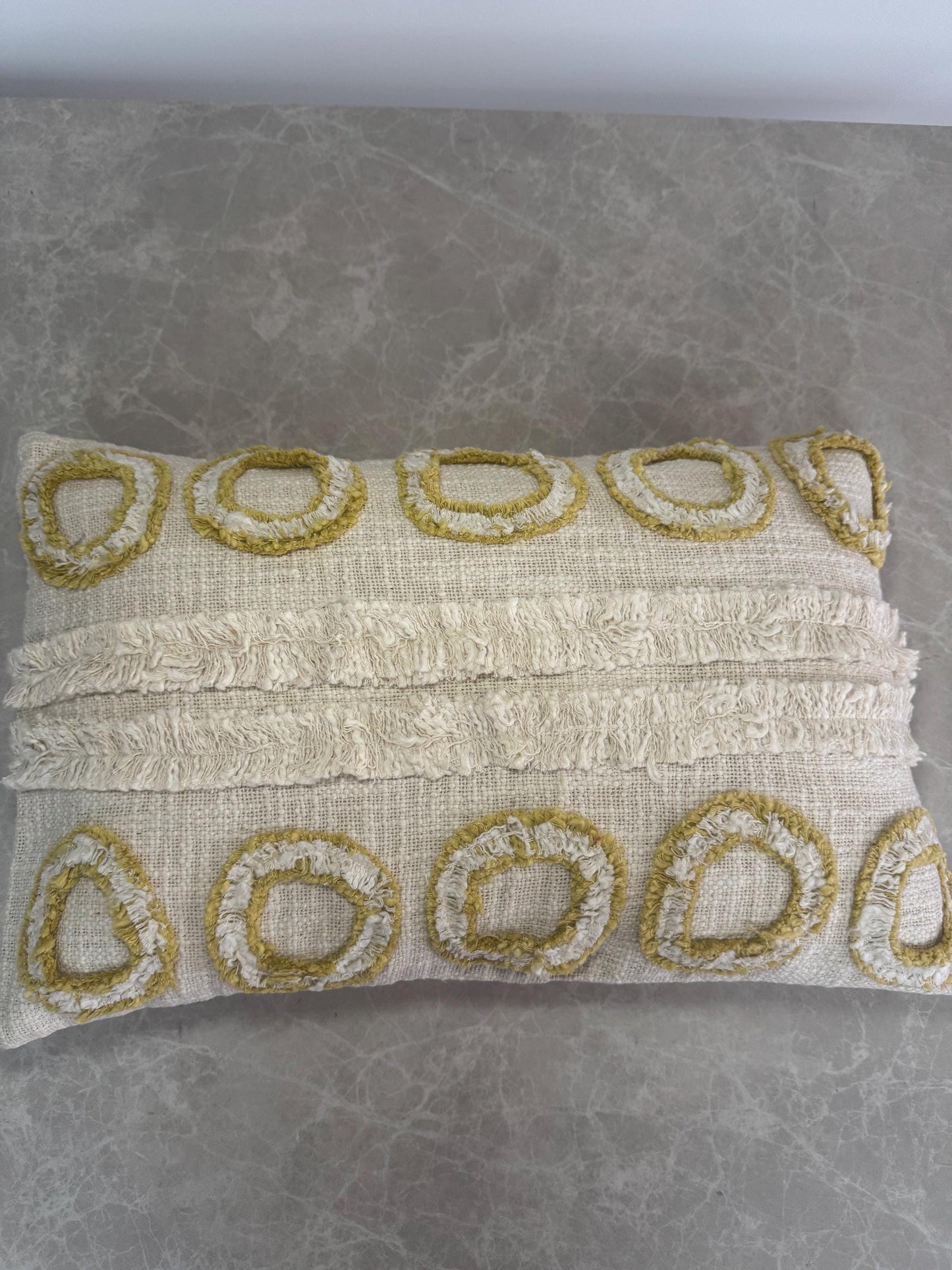 Yellow Ochre Boho tufted lumbar pillow cover-Cream Woven embroidered cushion 30x50cm-Mustard Geometric Textured pillow