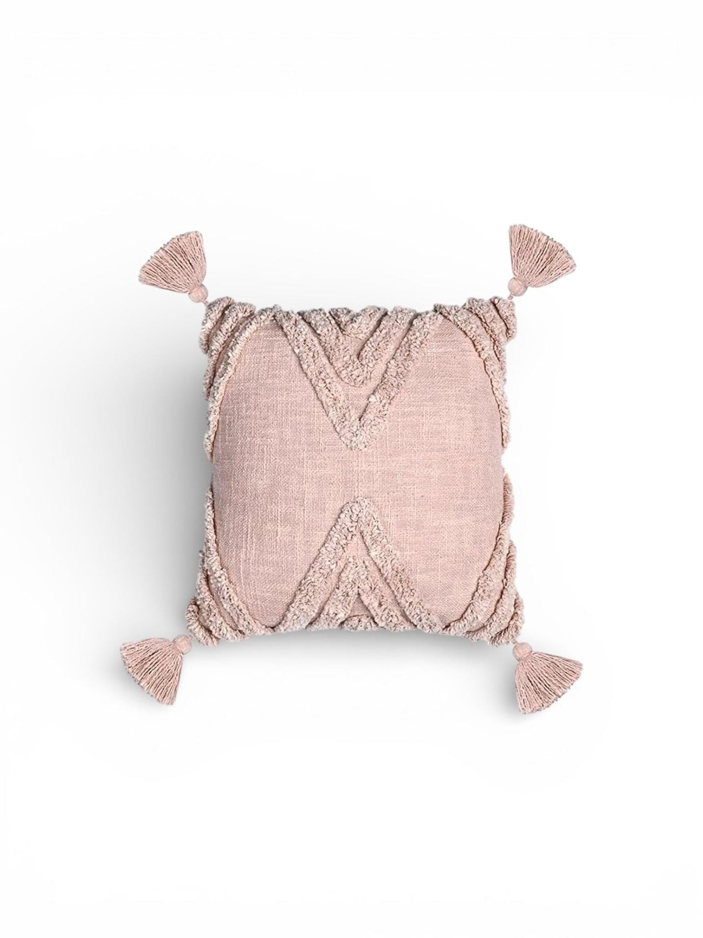 Pastel pink tufted boho cushion cover -45x45cm ,Textured cotton throw pillow case with tassels
