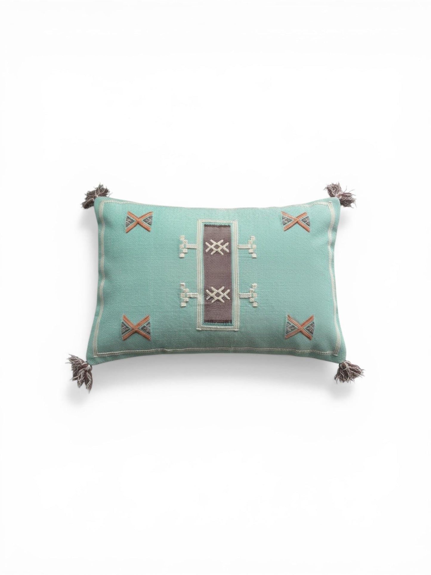 Handcrafted Teal Cotton Cushion Cover, Moroccan Inspired, Tassels, 60x40cm