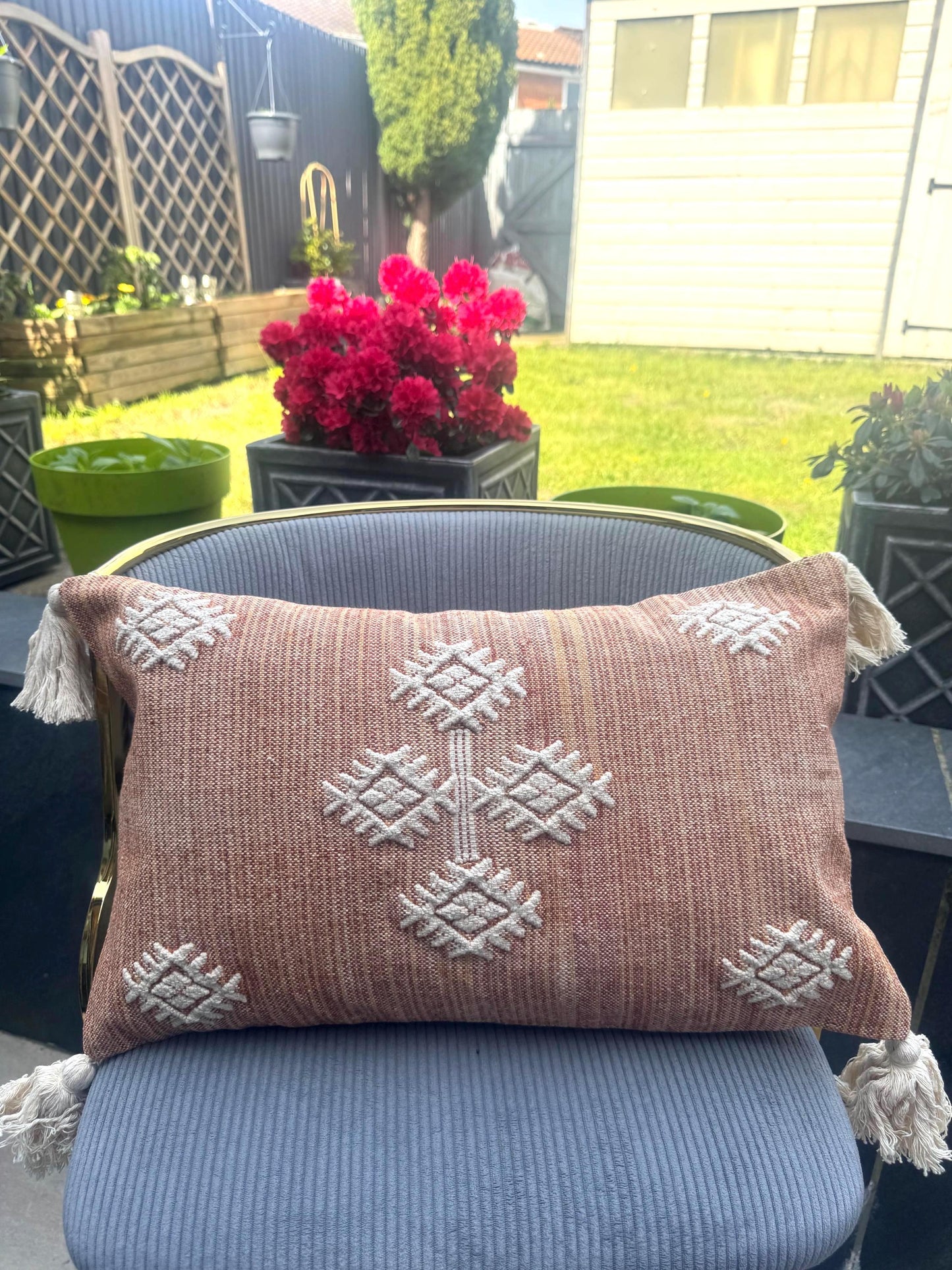 Hand-Crafted Cotton Cushion Cover, Moroccan Inspired, Tasseled, 50 x 30 cm
