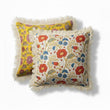Set of 4 Cotton Indian Floral Block Print Pillow Covers – Reversible Fringe Design