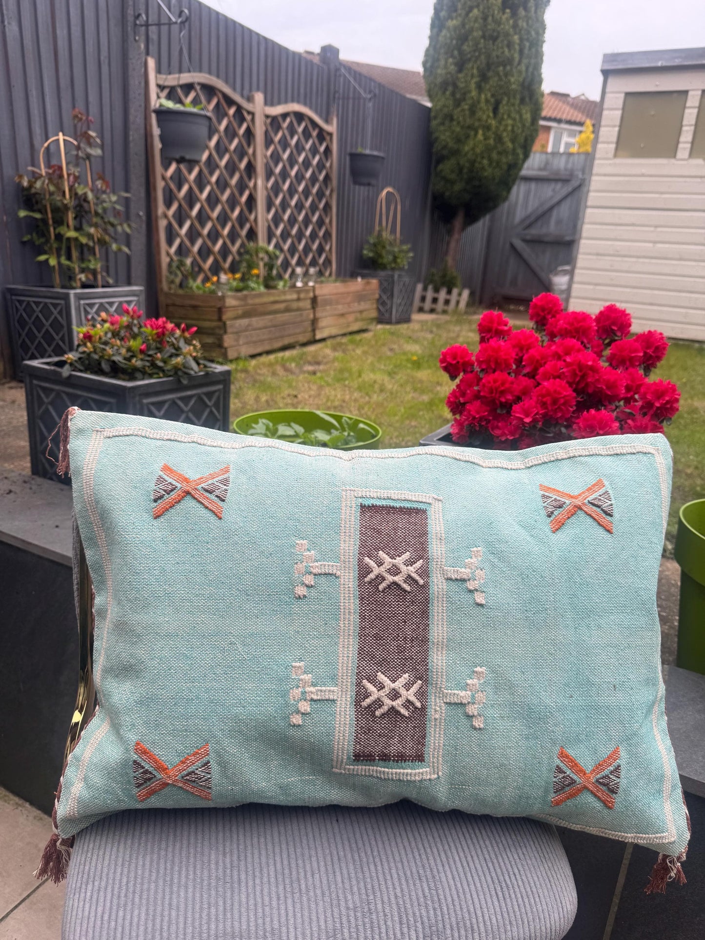 Handcrafted Teal Cotton Cushion Cover, Moroccan Inspired, Tassels, 60x40cm