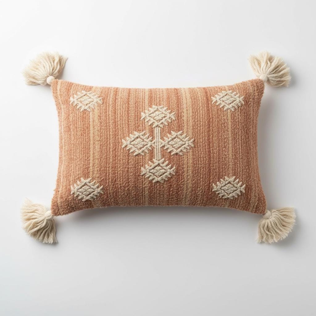 Hand-Crafted Cotton Cushion Cover, Moroccan Inspired, Tasseled, 50 x 30 cm