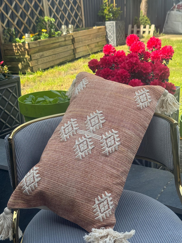 Hand-Crafted Cotton Cushion Cover, Moroccan Inspired, Tasseled, 50 x 30 cm