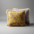 Set of 2 - Indian Floral Block Print Cotton Pillow Covers with Fringe