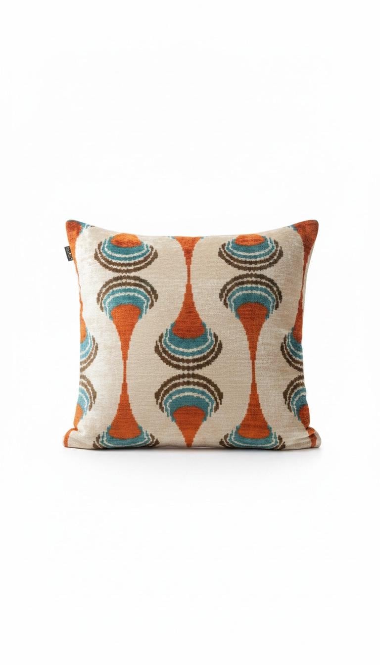 Luxury Silk Ikat Velvet Cushion Cover only , Handwoven Silk , Linen Back , Limited Edition Home Decor