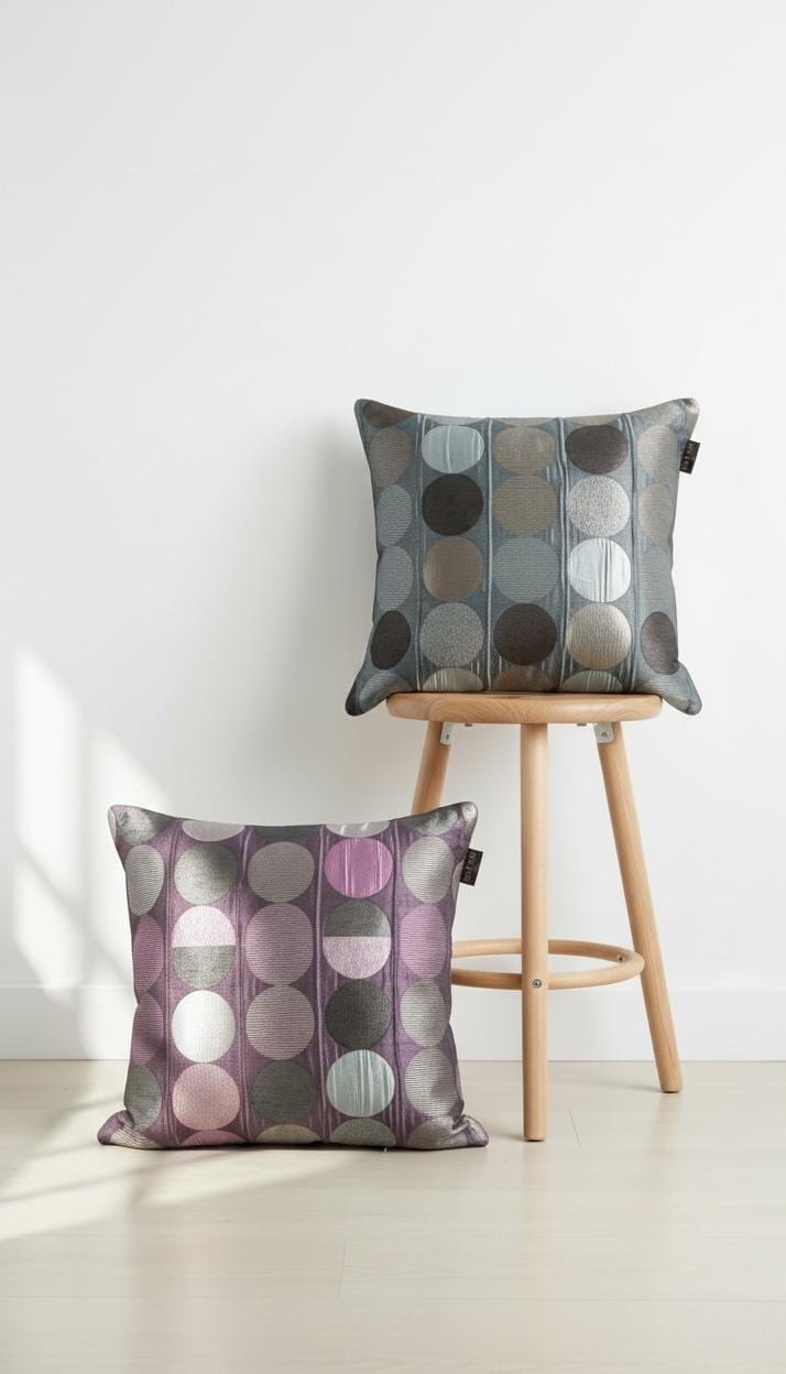Limited Edition Piped Cushion Cover, Purple Green Circles, 18x18 Inch