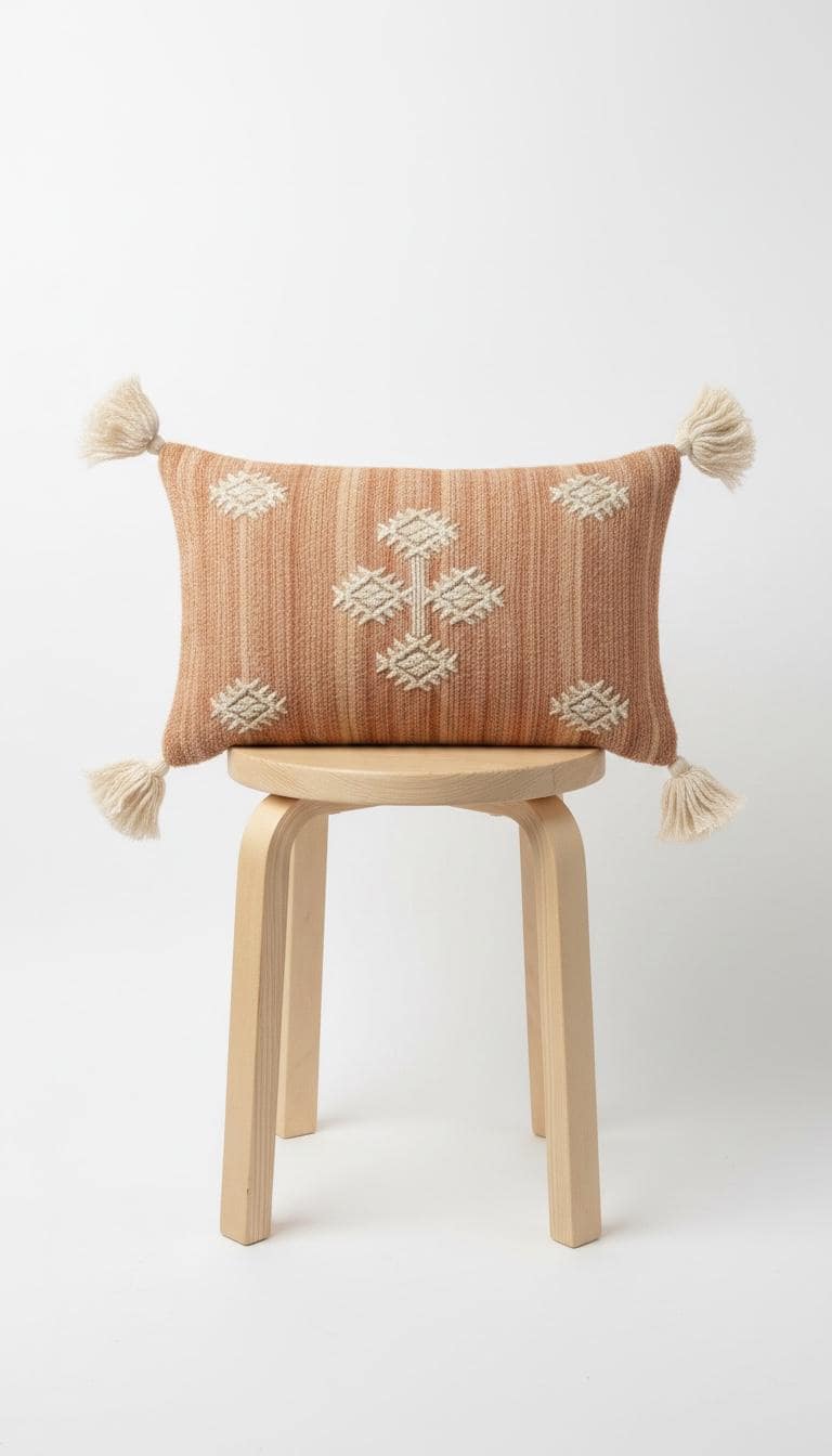 Hand-Crafted Cotton Cushion Cover, Moroccan Inspired, Tasseled, 50 x 30 cm