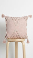 Pastel pink tufted boho cushion cover -45x45cm ,Textured cotton throw pillow case with tassels