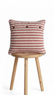 Set of 2 -Hand Loomed Cotton Pillow Cover – Red Cream Stripe, Reversible Fringe Cushion