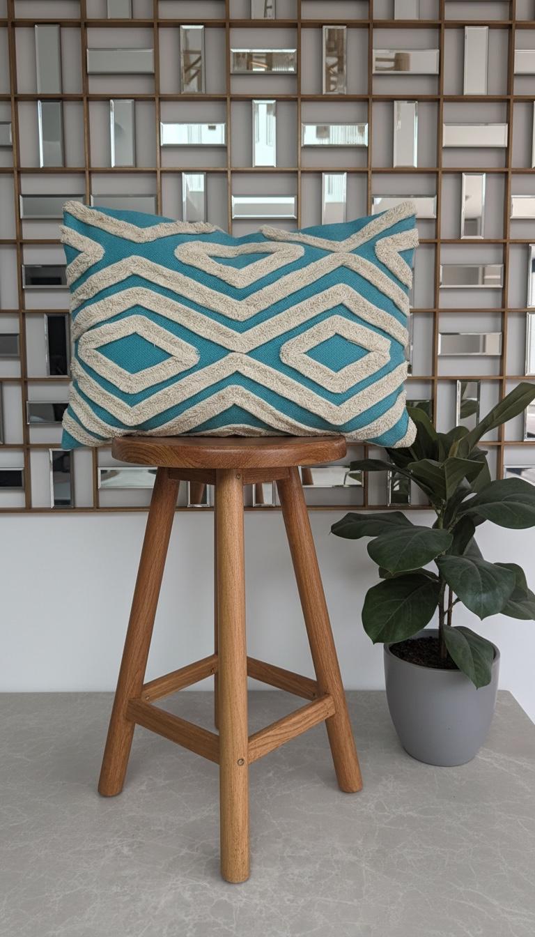 Blue Boho Woven Cushion Cover UK, Abstract Art Throw Pillows Covers For Living Room, Sofa, Bedroom or Office Home Decor
