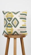 Boho Tufted Geometric Cushion Cover – Green, Yellow, Cream Cotton Pillow Case (50x50cm)